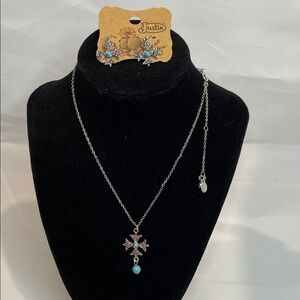 Justin Boots Elegant Silver Necklace & Earrings Set with Turquoise Highlights